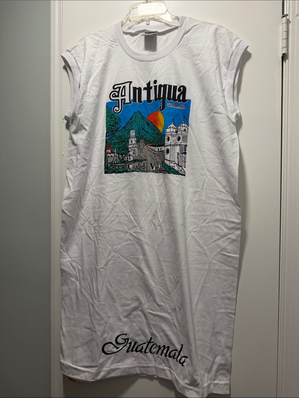 Antigua Guatemala Graphic Tee Dress - White with Blue/Green Print